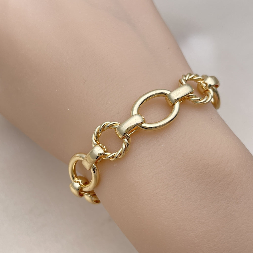 Oro Laminado Fancy Bracelet, Gold Filled Style Twist and Rolo Design, Polished, Golden Finish
