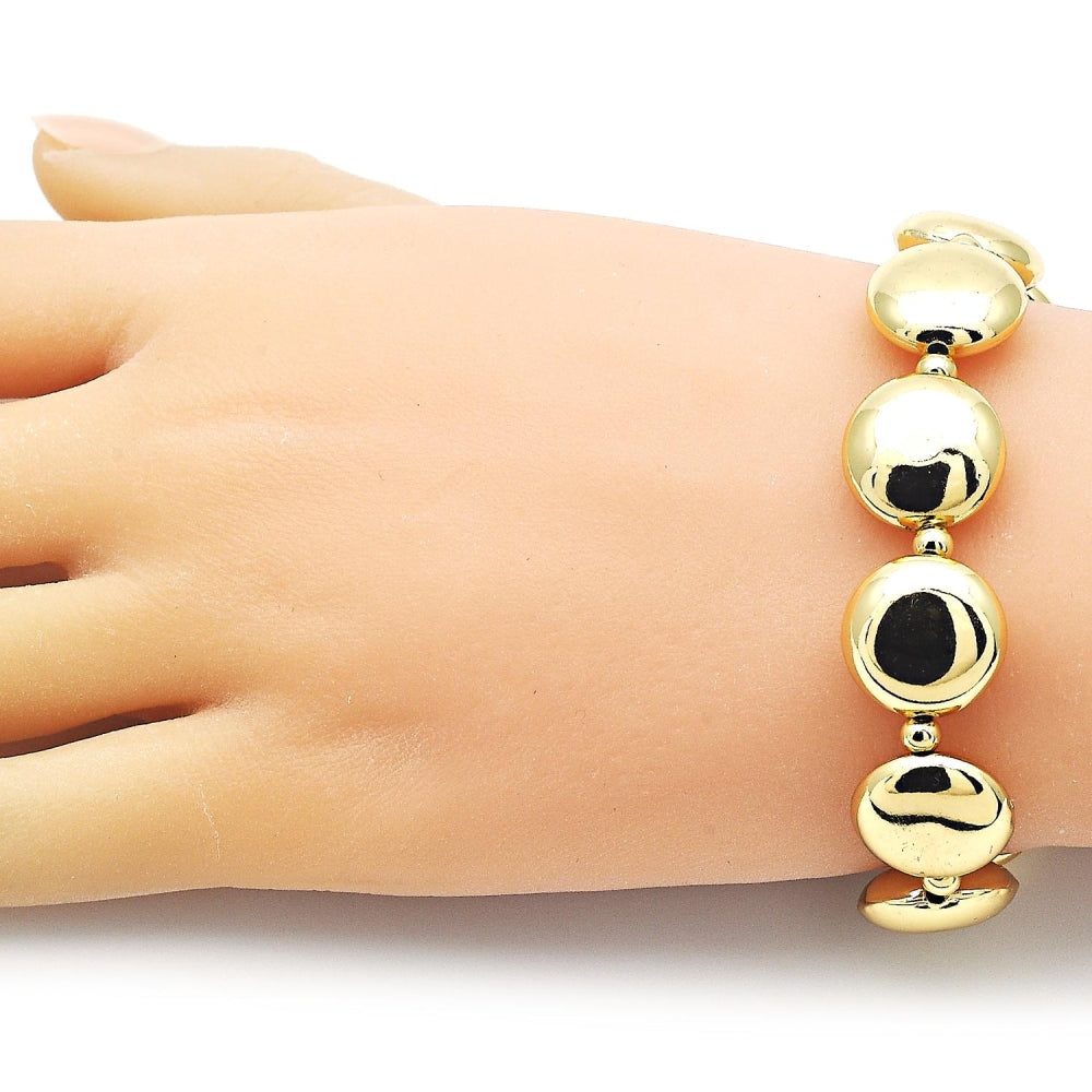 Oro Laminado Fancy Bracelet, Gold Filled Style Ball Design, Polished, Golden Finish