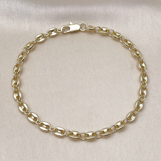Oro Laminado Fancy Anklet, Gold Filled Style Puff Mariner Design, Polished, Golden Finish