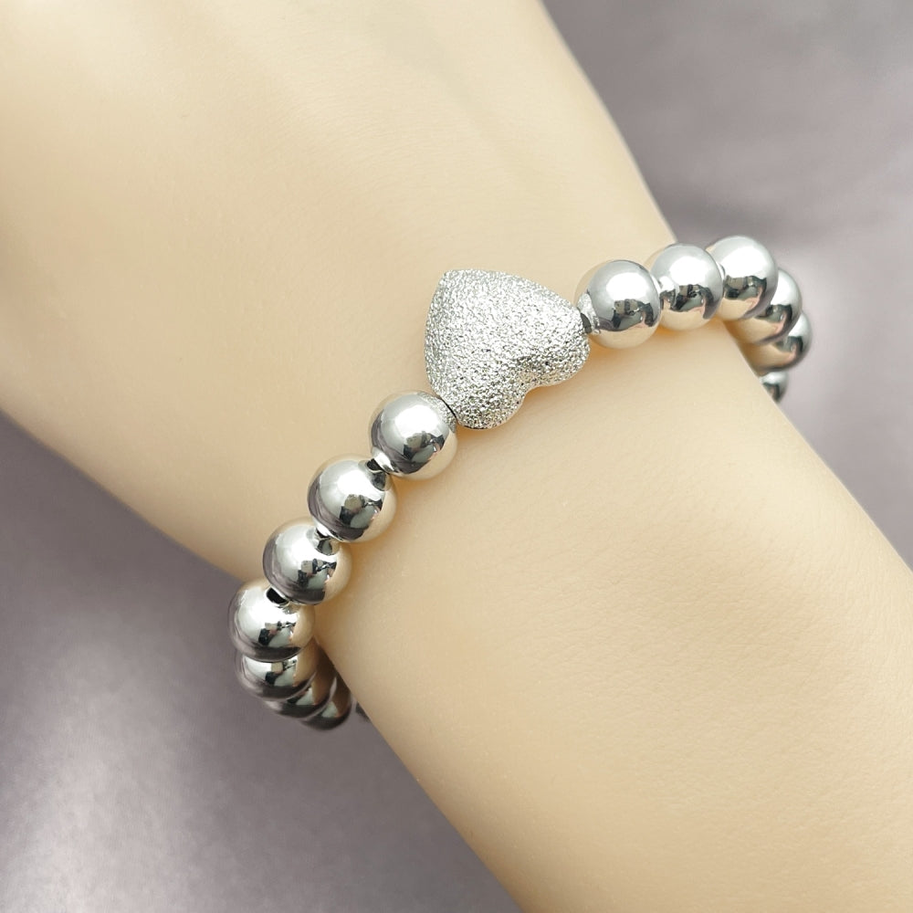 Rhodium Gold Filled Fancy Bracelet, Heart and Ball Design, Matte Finish, Rhodium Finish