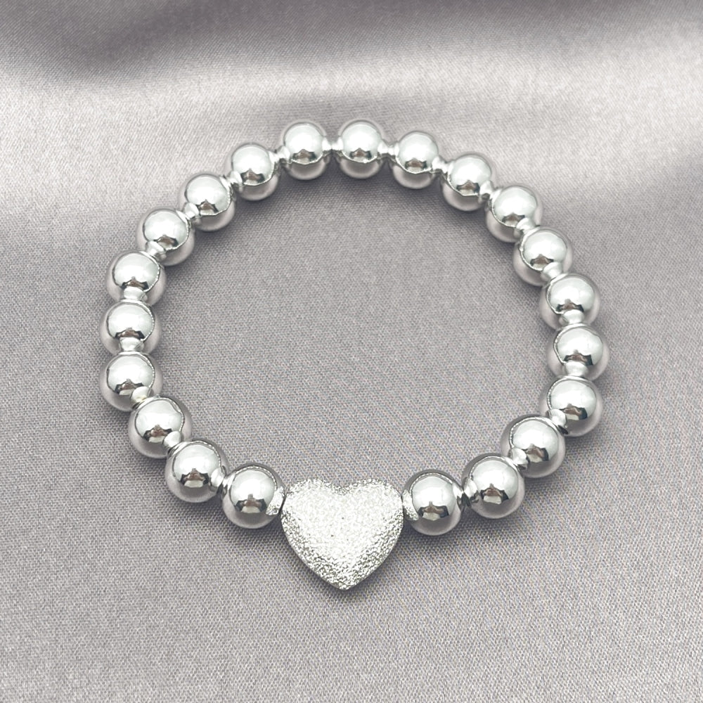 Rhodium Gold Filled Fancy Bracelet, Heart and Ball Design, Matte Finish, Rhodium Finish