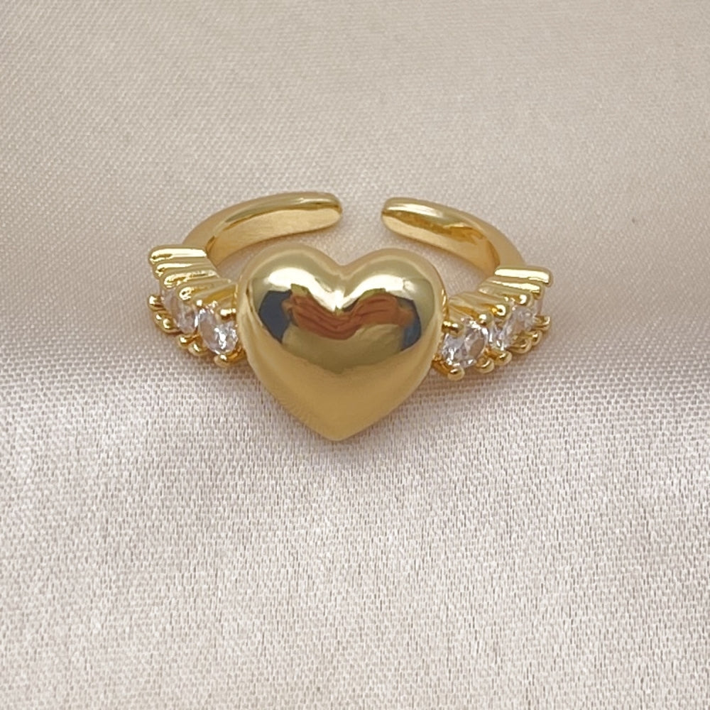 Oro Laminado Multi Stone Ring, Gold Filled Style Heart Design, with White Cubic Zirconia, Polished, Golden Finish