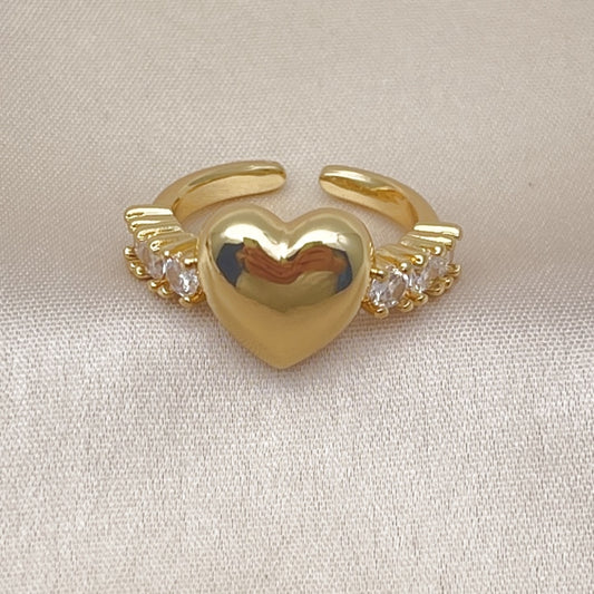 Oro Laminado Multi Stone Ring, Gold Filled Style Heart Design, with White Cubic Zirconia, Polished, Golden Finish