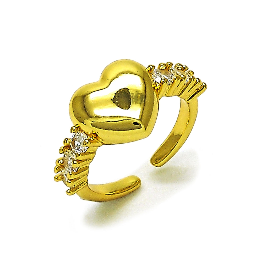 Oro Laminado Multi Stone Ring, Gold Filled Style Heart Design, with White Cubic Zirconia, Polished, Golden Finish