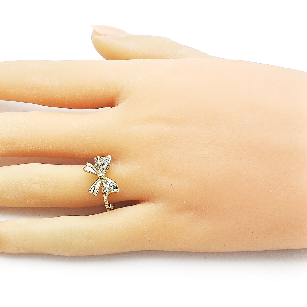 Oro Laminado Elegant Ring, Gold Filled Style Bow Design, Matte Finish, Golden Finish