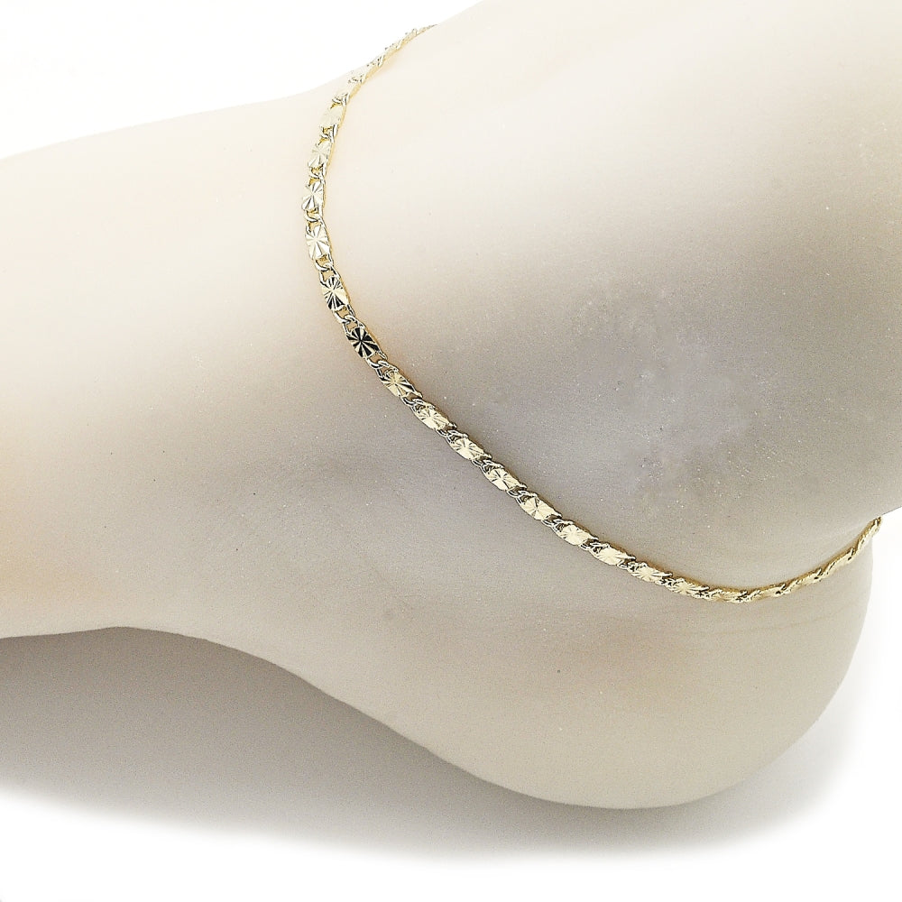 Oro Laminado Basic Anklet, Gold Filled Style Mariner Design, Diamond Cutting Finish, Golden Finish