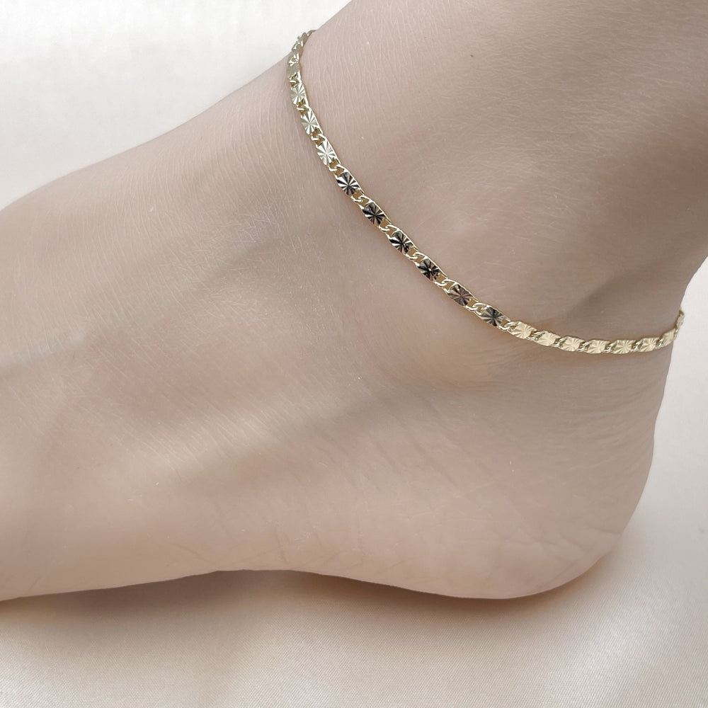 Oro Laminado Basic Anklet, Gold Filled Style Mariner Design, Diamond Cutting Finish, Golden Finish