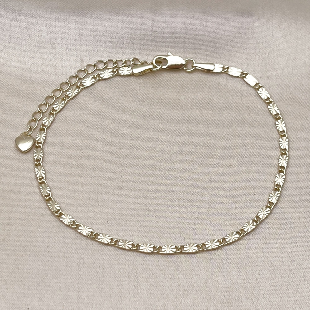 Oro Laminado Basic Anklet, Gold Filled Style Mariner Design, Diamond Cutting Finish, Golden Finish