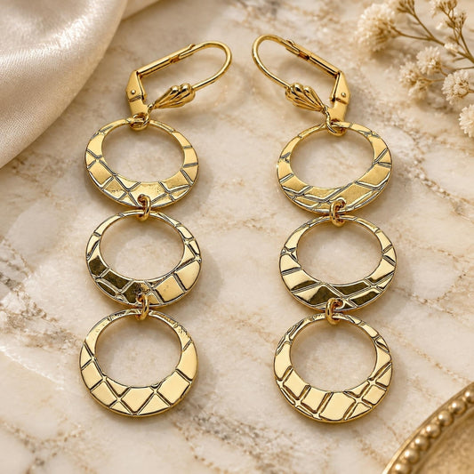 Oro Laminado Long Earring, Gold Filled Style Moon Design, Polished, Golden Finish