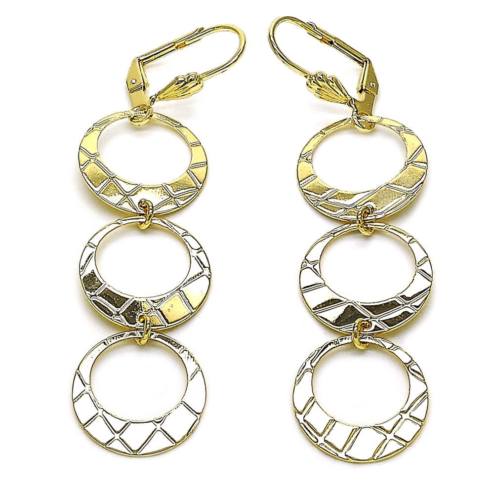 Oro Laminado Long Earring, Gold Filled Style Moon Design, Polished, Golden Finish