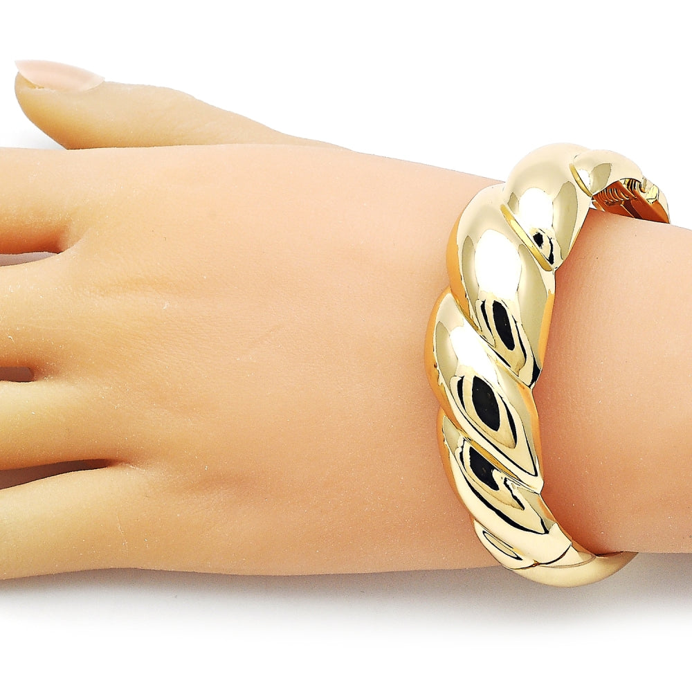 Oro Laminado Individual Bangle, Gold Filled Style Twist Design, Polished, Golden Finish