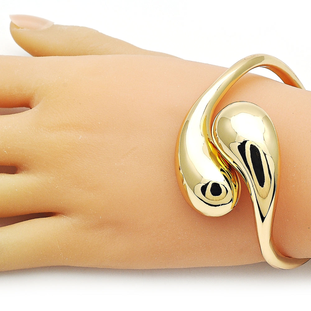 Oro Laminado Individual Bangle, Gold Filled Style Teardrop Design, Polished, Golden Finish