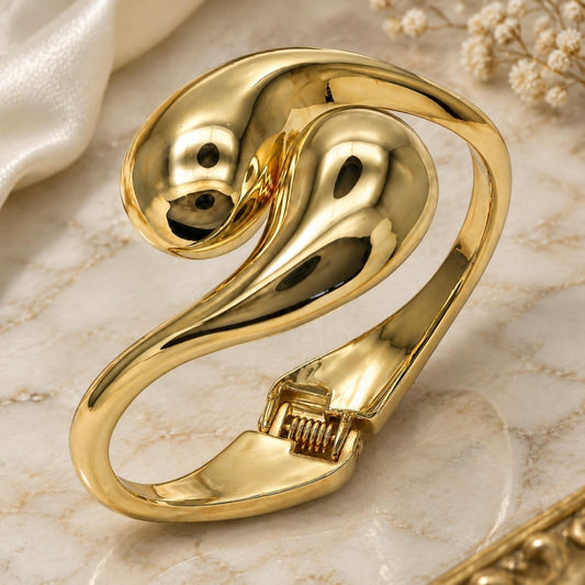 Oro Laminado Individual Bangle, Gold Filled Style Teardrop Design, Polished, Golden Finish