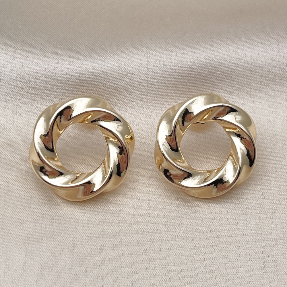 Oro Laminado Stud Earring, Gold Filled Style Twist Design, Polished, Golden Finish
