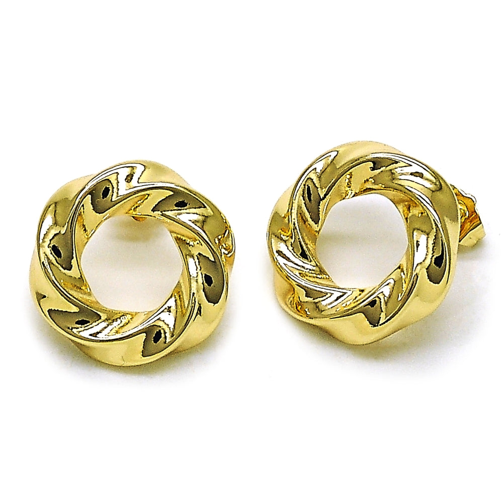 Oro Laminado Stud Earring, Gold Filled Style Twist Design, Polished, Golden Finish