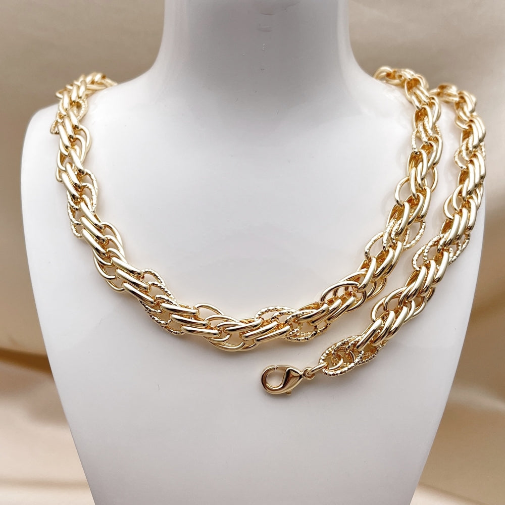 Oro Laminado Necklace and Bracelet, Gold Filled Style Diamond Cutting Finish, Golden Finish
