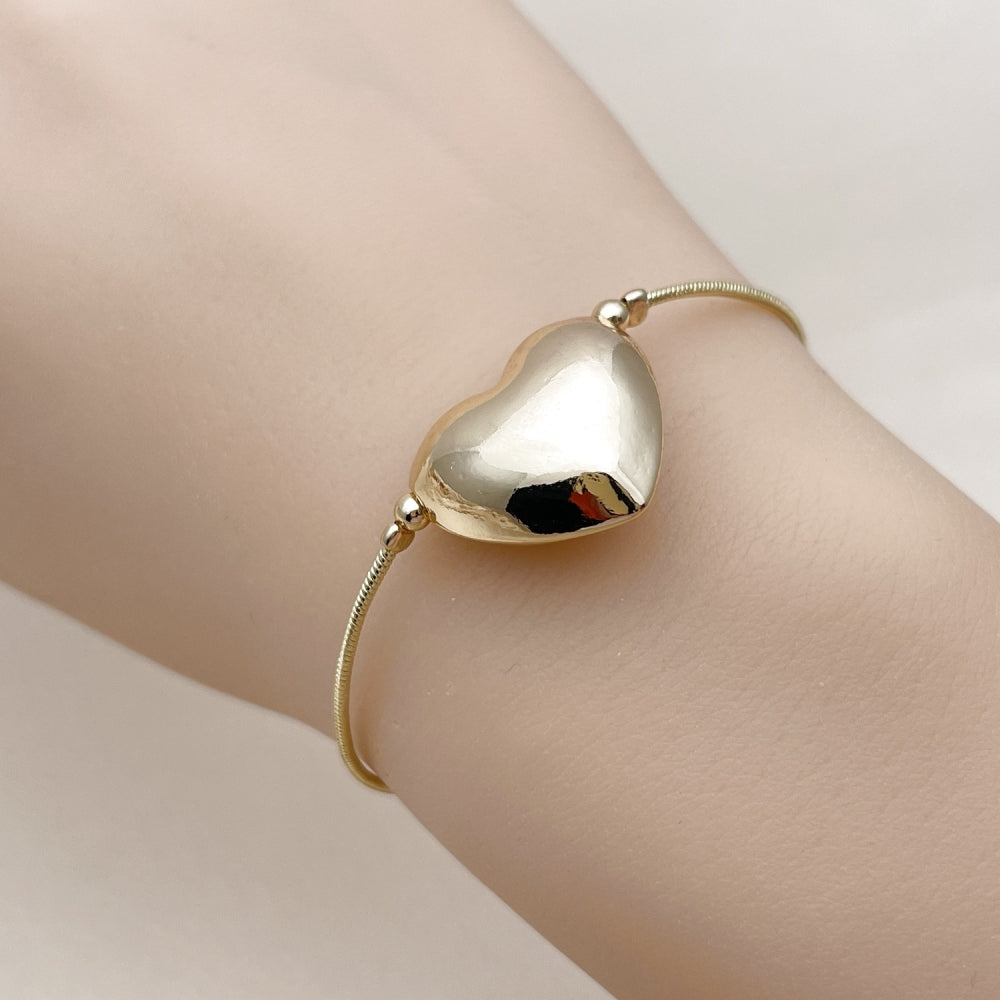 Oro Laminado Fancy Bracelet, Gold Filled Style Heart and Rat Tail Design, Polished, Golden Finish