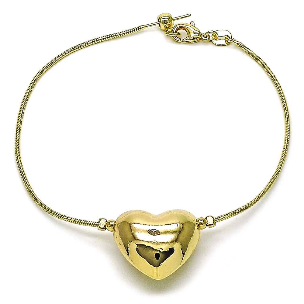 Oro Laminado Fancy Bracelet, Gold Filled Style Heart and Rat Tail Design, Polished, Golden Finish