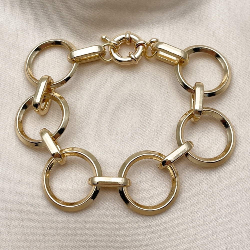 Oro Laminado Fancy Bracelet, Gold Filled Style Rolo Design, Polished, Golden Finish