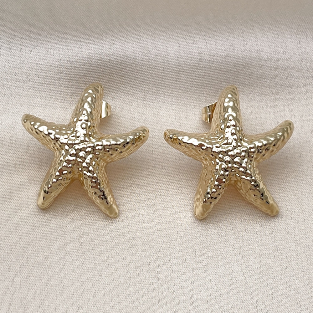 Oro Laminado Stud Earring, Gold Filled Style Star Design, Polished, Golden Finish