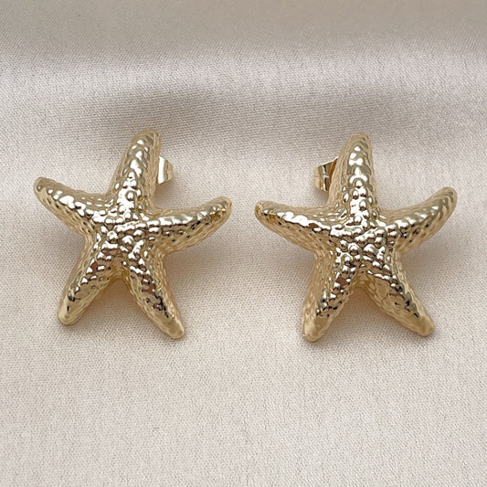 Oro Laminado Stud Earring, Gold Filled Style Star Design, Polished, Golden Finish