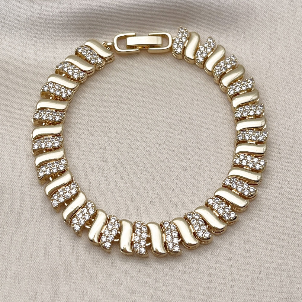 Oro Laminado Tennis Bracelet, Gold Filled Style with White Cubic Zirconia, Polished, Golden Finish