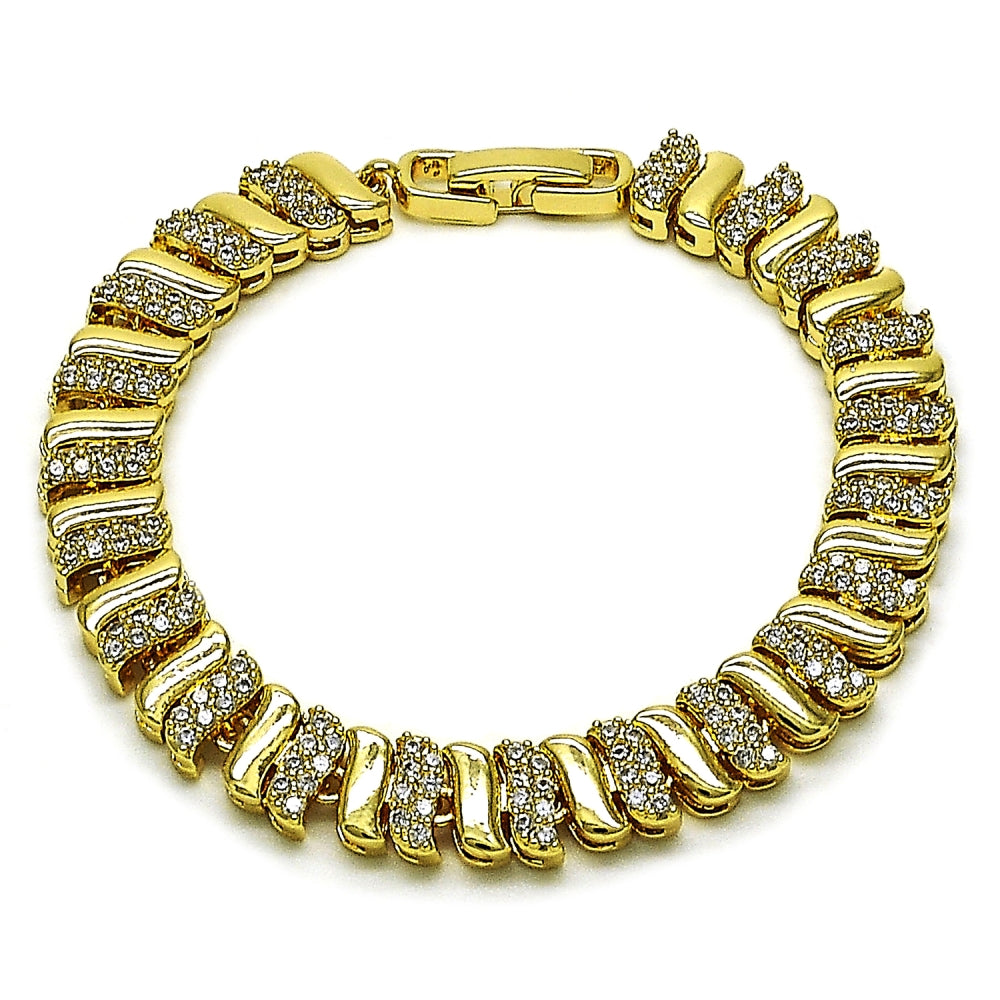 Oro Laminado Tennis Bracelet, Gold Filled Style with White Cubic Zirconia, Polished, Golden Finish