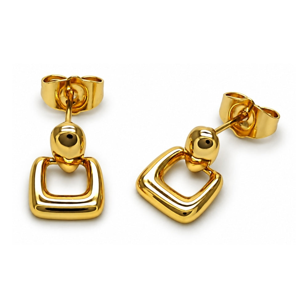 Oro Laminado Stud Earring, Gold Filled Style Belt Buckle Design, Polished, Golden Finish