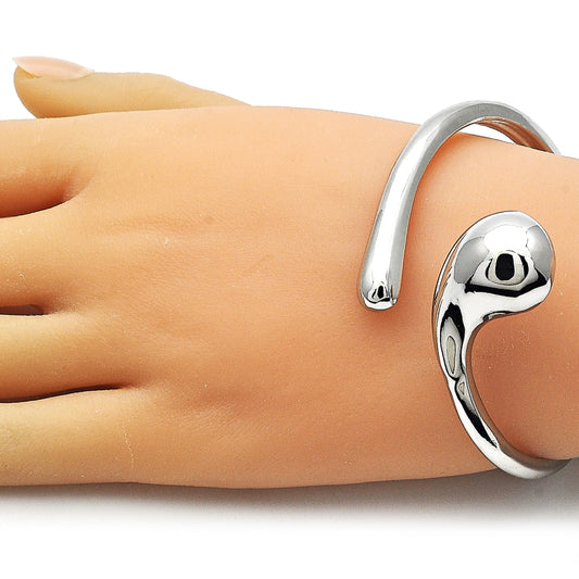 Rhodium Gold Filled Individual Bangle, Teardrop Design, Polished, Rhodium Finish