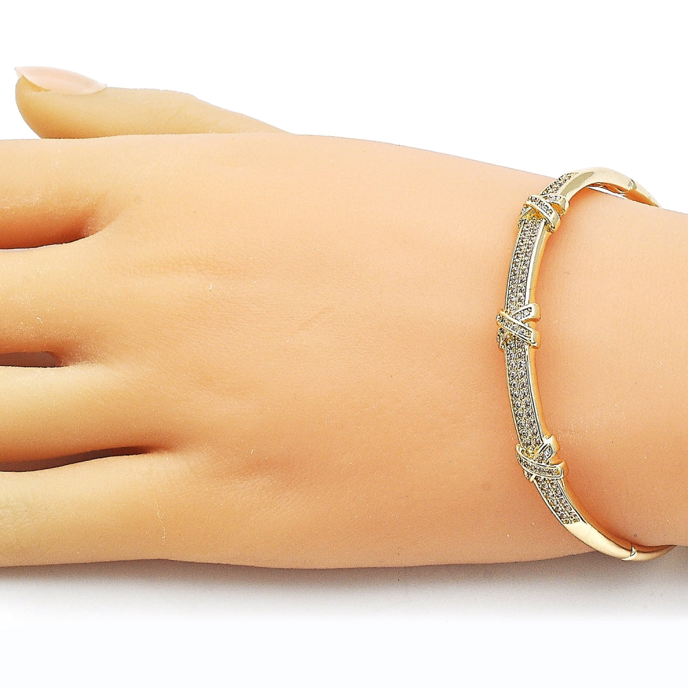 Oro Laminado Individual Bangle, Gold Filled Style with White Cubic Zirconia, Polished, Golden Finish