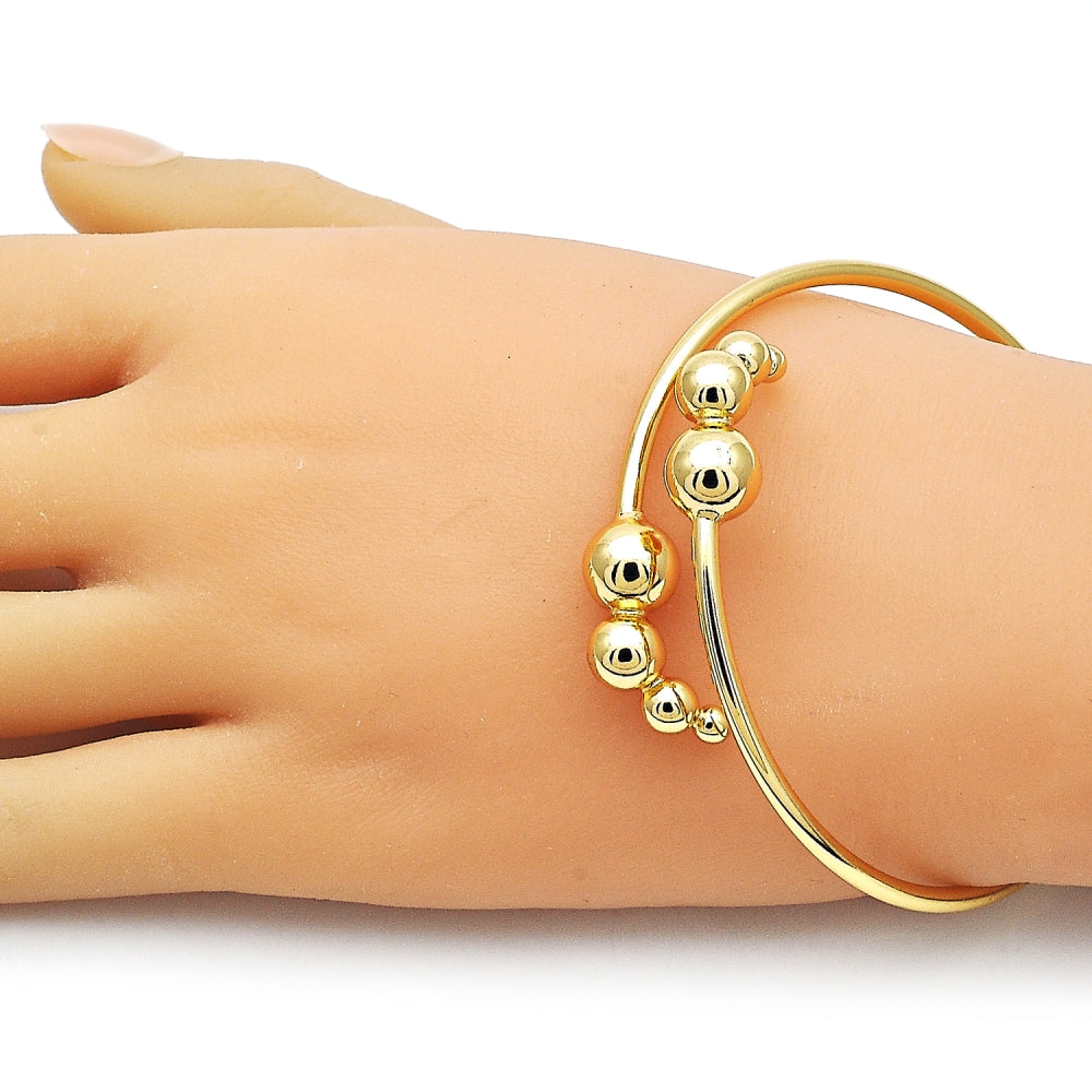 Oro Laminado Individual Bangle, Gold Filled Style Ball Design, Polished, Golden Finish