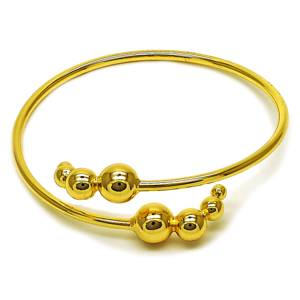 Oro Laminado Individual Bangle, Gold Filled Style Ball Design, Polished, Golden Finish