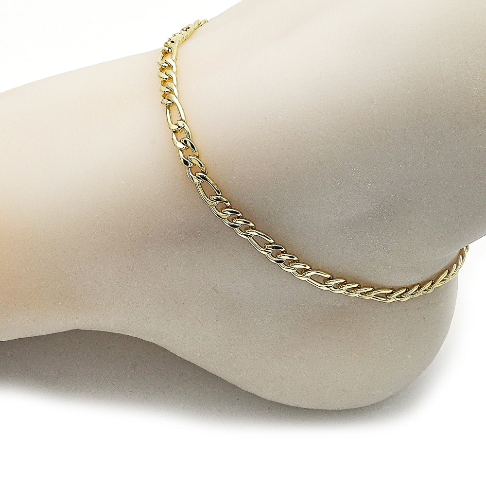 Oro Laminado Basic Anklet, Gold Filled Style Figaro Design, Polished, Golden Finish