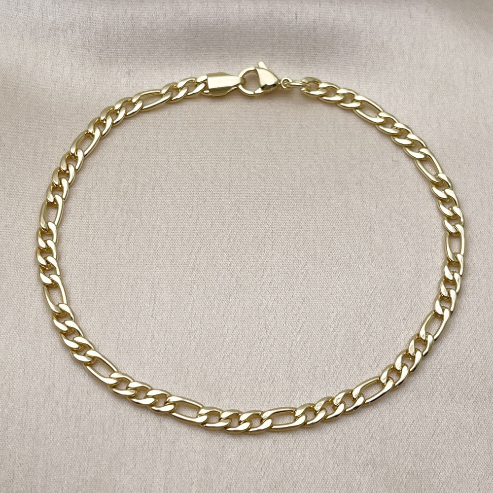 Oro Laminado Basic Anklet, Gold Filled Style Figaro Design, Polished, Golden Finish