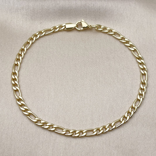 Oro Laminado Basic Anklet, Gold Filled Style Figaro Design, Polished, Golden Finish