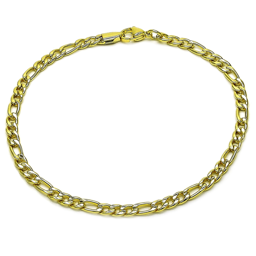 Oro Laminado Basic Anklet, Gold Filled Style Figaro Design, Polished, Golden Finish