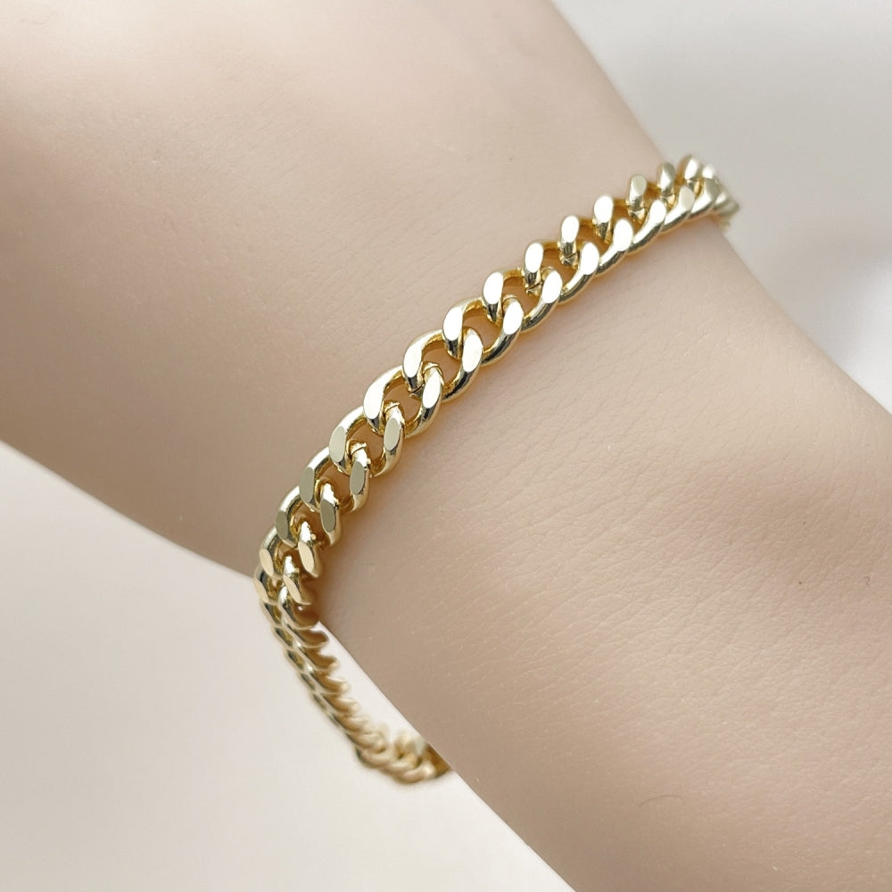 Oro Laminado Basic Bracelet, Gold Filled Style Miami Cuban Design, Polished, Golden Finish