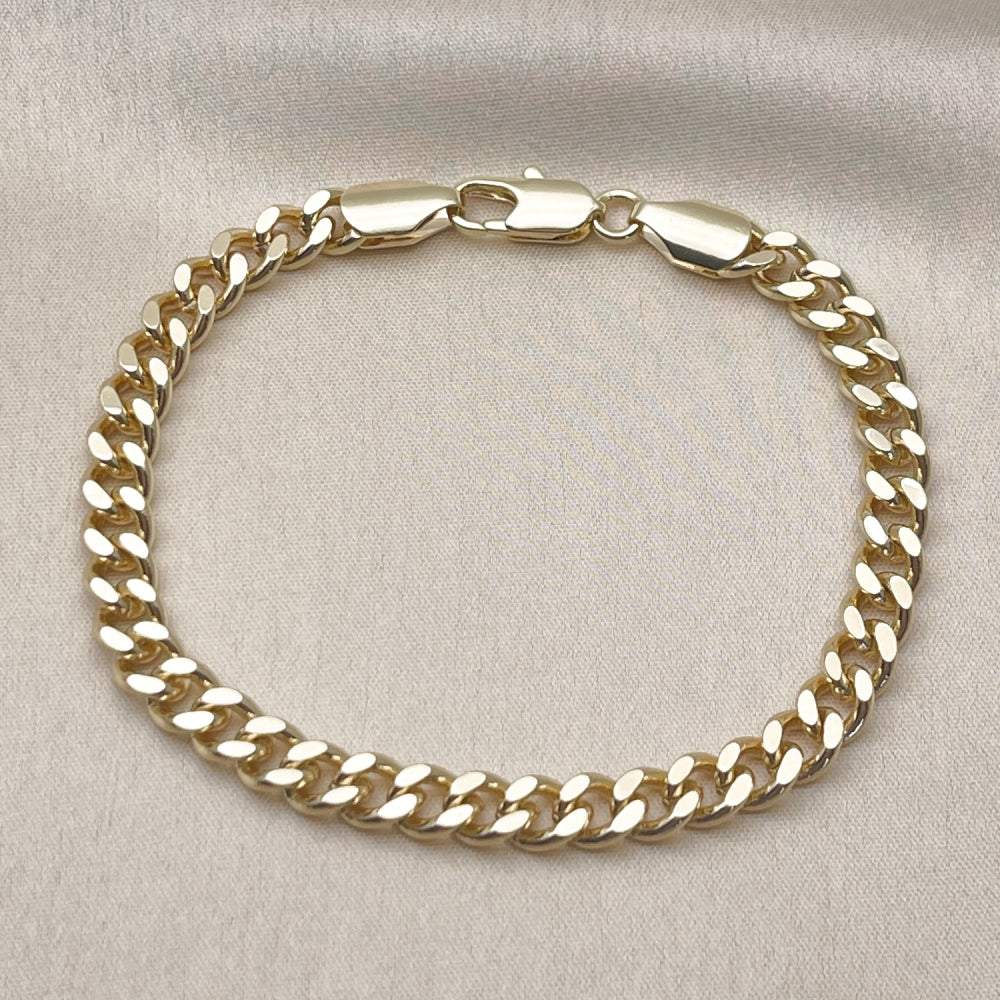 Oro Laminado Basic Bracelet, Gold Filled Style Miami Cuban Design, Polished, Golden Finish