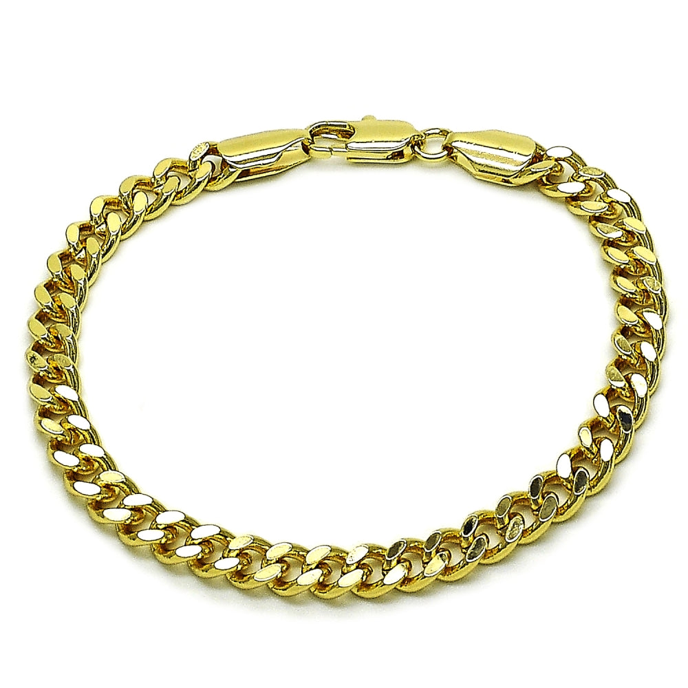Oro Laminado Basic Bracelet, Gold Filled Style Miami Cuban Design, Polished, Golden Finish