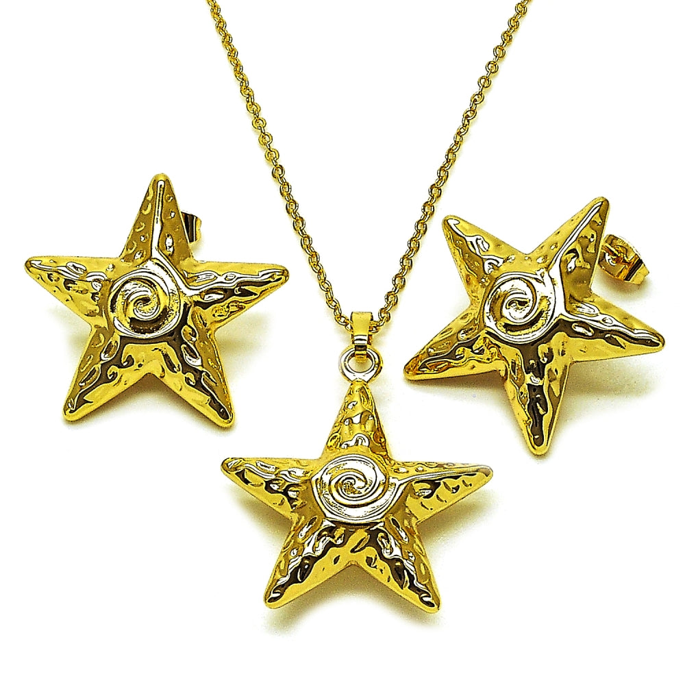 Oro Laminado Earring and Pendant Adult Set, Gold Filled Style Star and Snail Design, Polished, Golden Finish