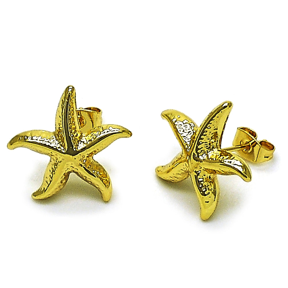 Oro Laminado Stud Earring, Gold Filled Style Star and Hollow Design, Diamond Cutting Finish, Golden Finish