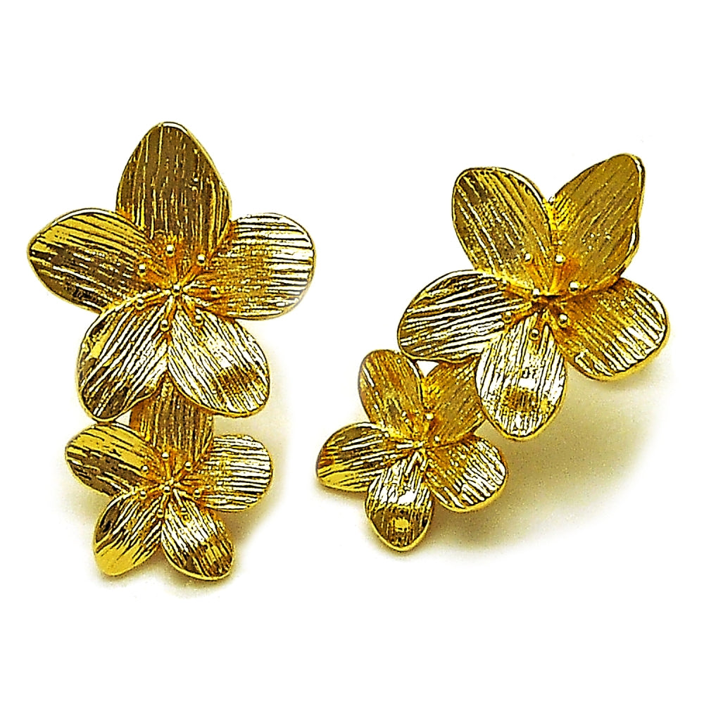 Oro Laminado Stud Earring, Gold Filled Style Flower Design, Diamond Cutting Finish, Golden Finish