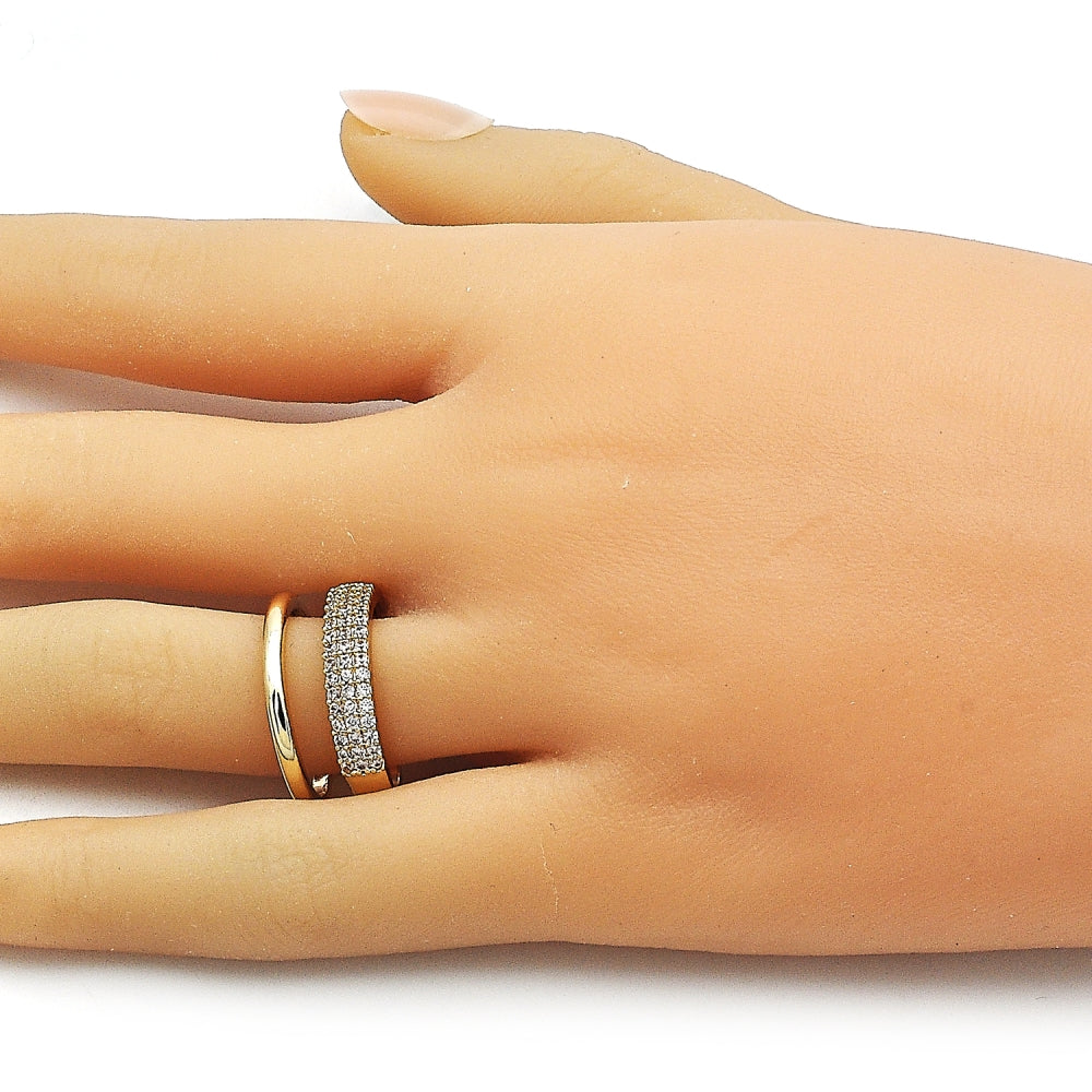 Oro Laminado Elegant Ring, Gold Filled Style with White Micro Pave, Polished, Golden Finish