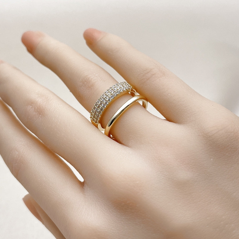 Oro Laminado Elegant Ring, Gold Filled Style with White Micro Pave, Polished, Golden Finish