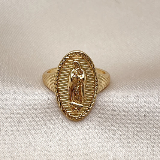 Oro Laminado Elegant Ring, Gold Filled Style Guadalupe Design, Diamond Cutting Finish, Golden Finish