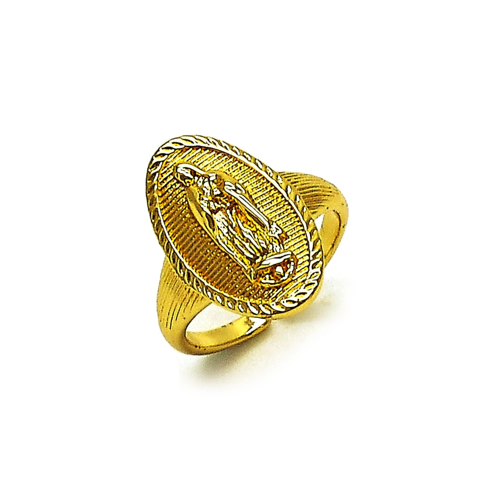 Oro Laminado Elegant Ring, Gold Filled Style Guadalupe Design, Diamond Cutting Finish, Golden Finish