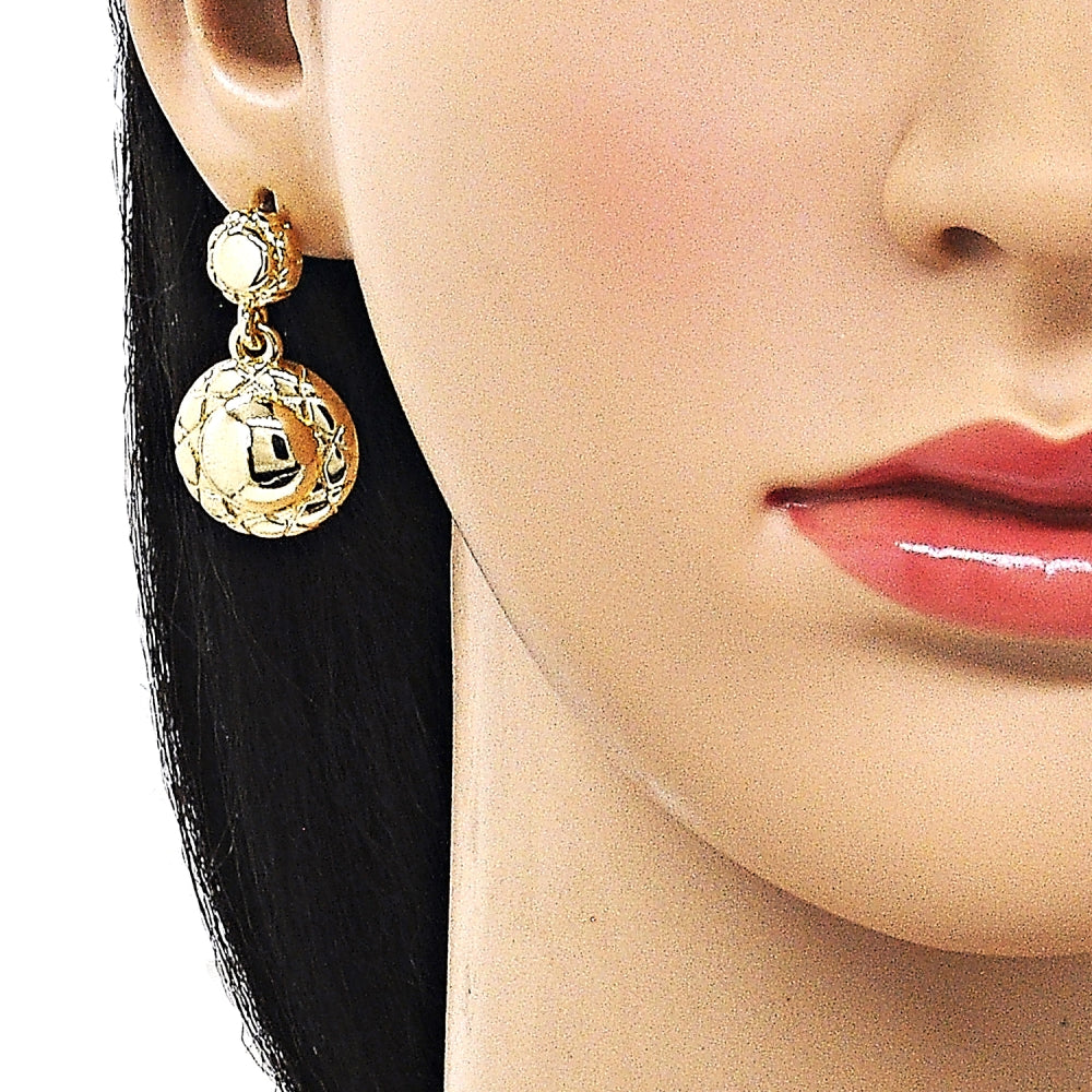 Oro Laminado Stud Earring, Gold Filled Style Diamond Cutting Finish, Golden Finish