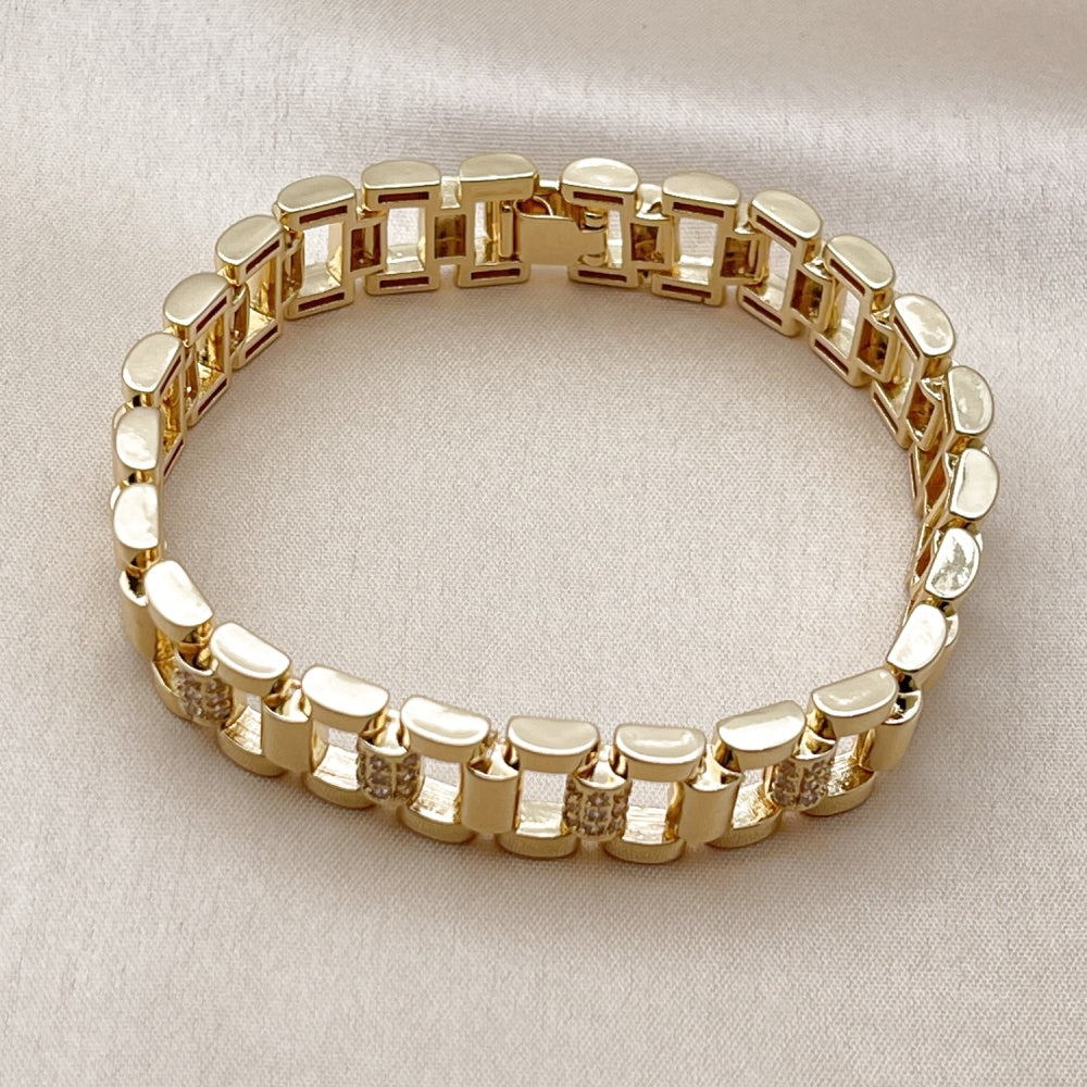 Oro Laminado Fancy Bracelet, Gold Filled Style with White Cubic Zirconia, Polished, Golden Finish