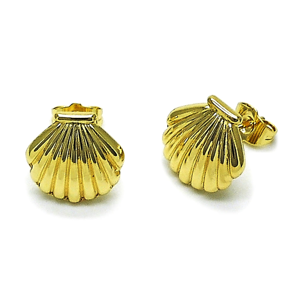 Oro Laminado Stud Earring, Gold Filled Style Shell and Hollow Design, Polished, Golden Finish