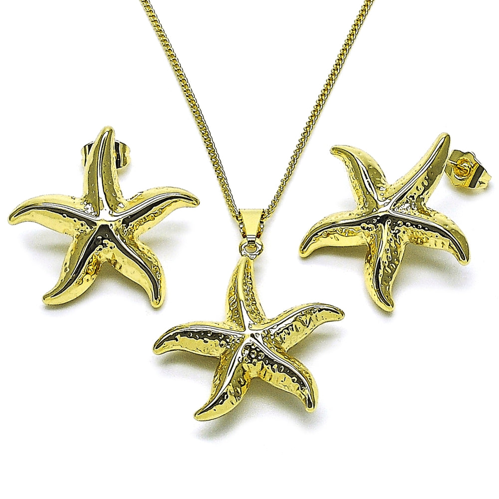 Oro Laminado Earring and Pendant Adult Set, Gold Filled Style Star and Hollow Design, Polished, Golden Finish